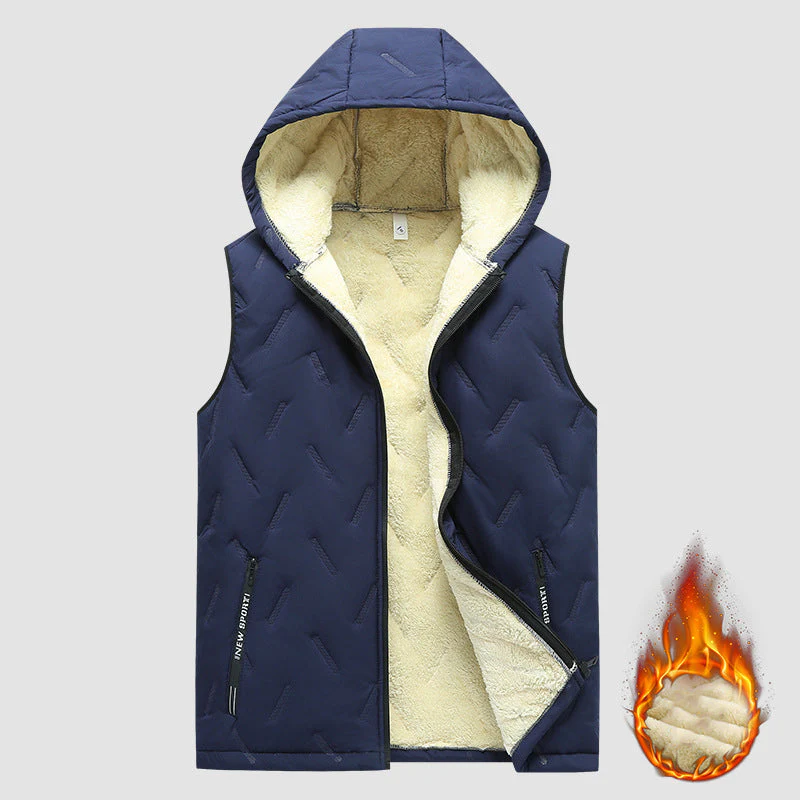 KZZ black hooded fleece vest, fleece lining for warm practicality, zipper pockets convenient - Image 3