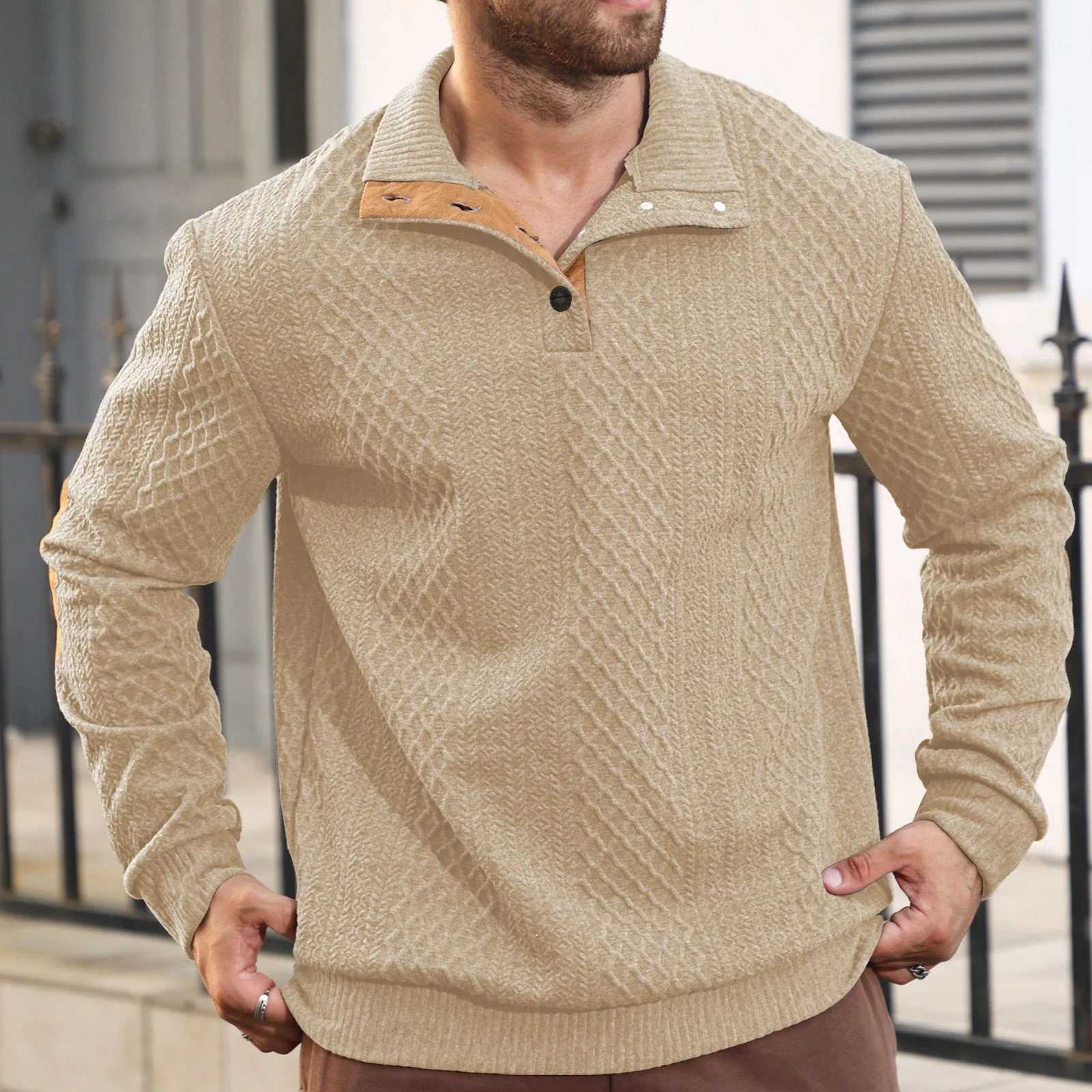 KZZ Men's Colorblock Jacquard Button-Front Sweatshirt - Image 9