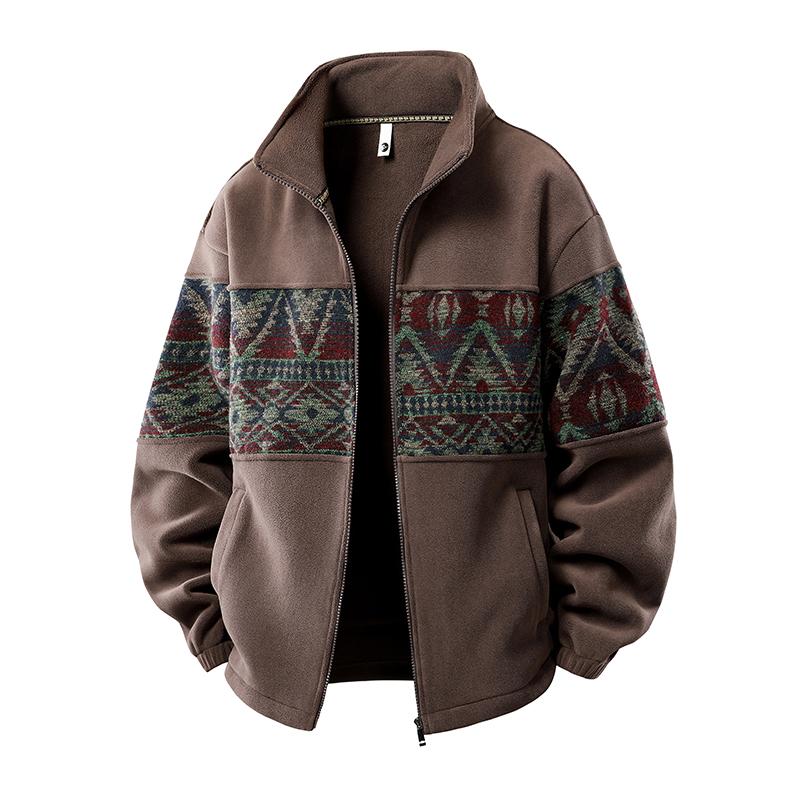 KZZ Men's Ethnic Pattern Full Zip Cardigan Sweatshirt, Stand Collar Casual Jacket - Image 2