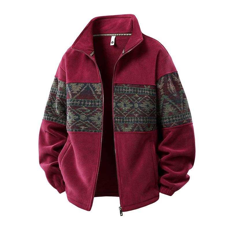 KZZ Men's Ethnic Pattern Full Zip Cardigan Sweatshirt, Stand Collar Casual Jacket - Image 3
