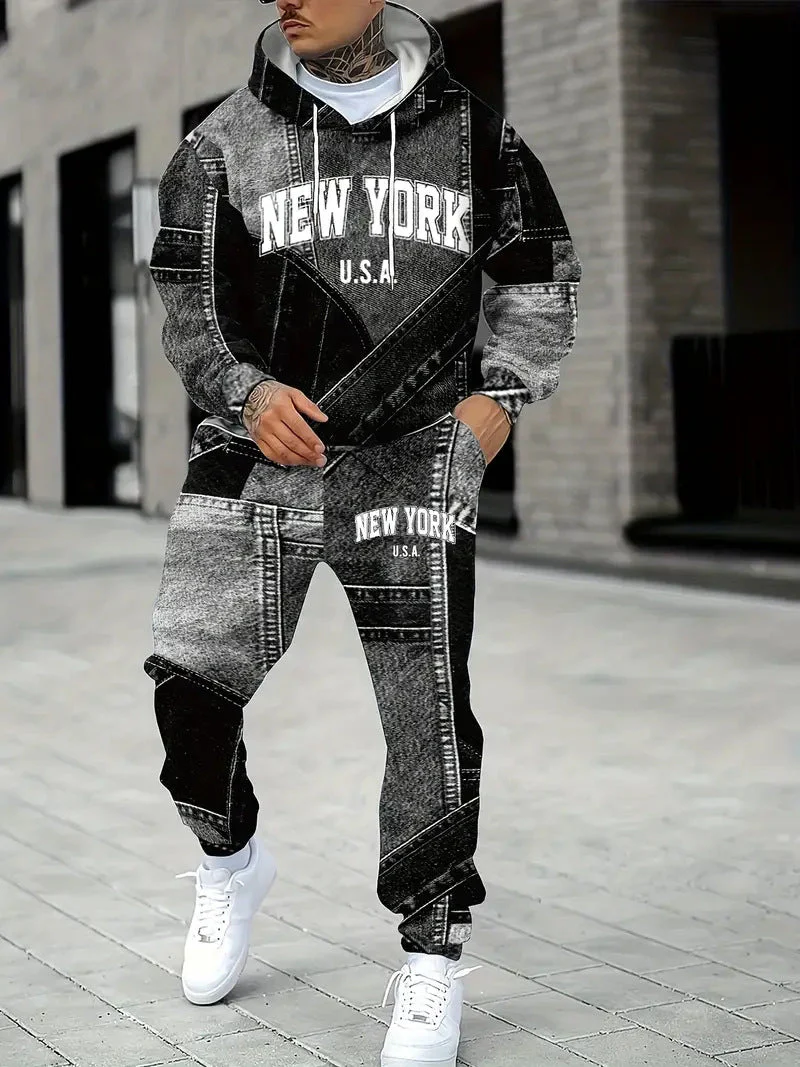 KZZ Men's Fall Winter Hooded Sweatshirt & Pants Set