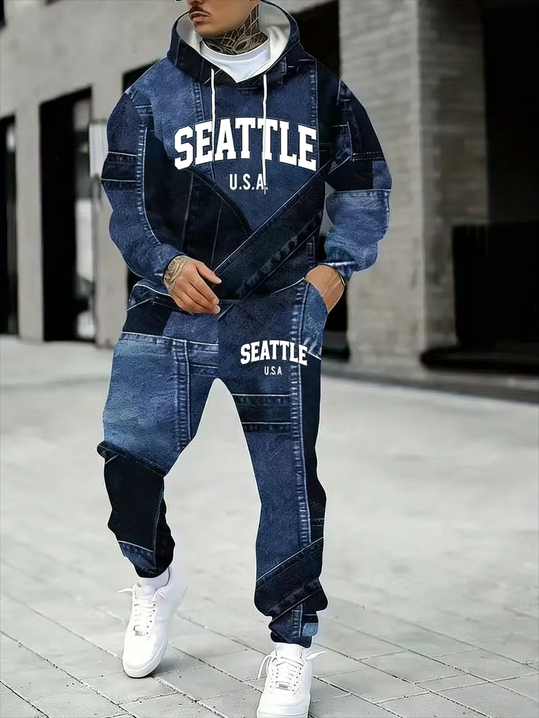 KZZ Men's Fall Winter Hooded Sweatshirt & Pants Set - Image 10