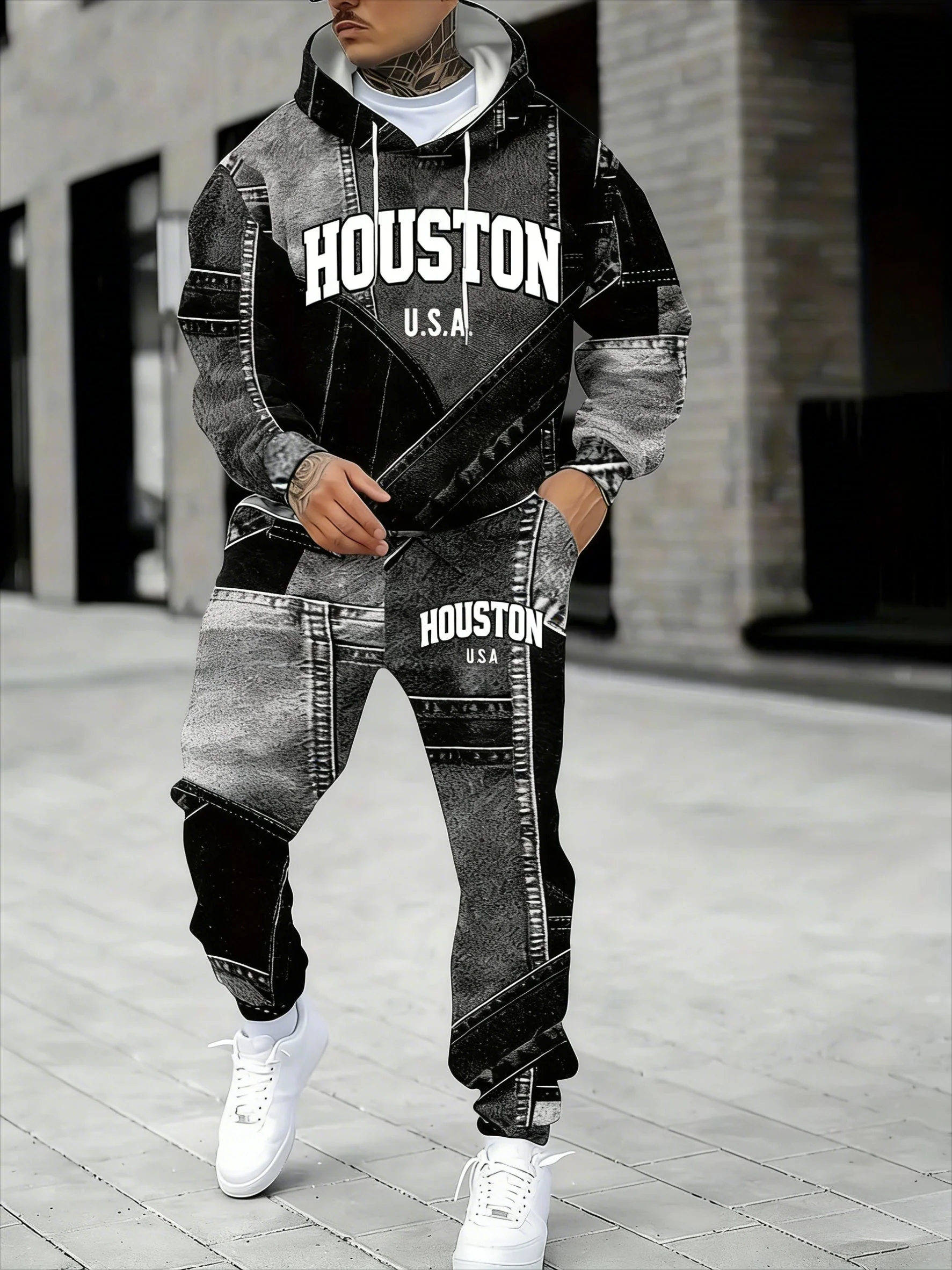 KZZ Men's Fall Winter Hooded Sweatshirt & Pants Set - Image 3