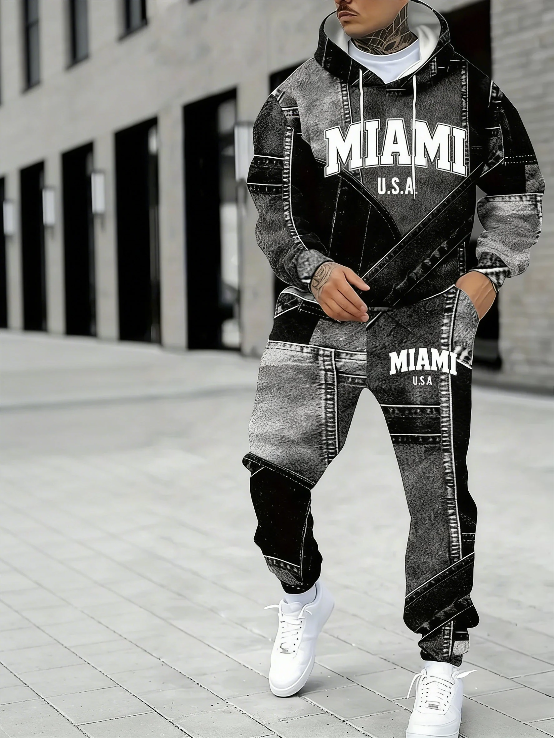 KZZ Men's Fall Winter Hooded Sweatshirt & Pants Set - Image 5