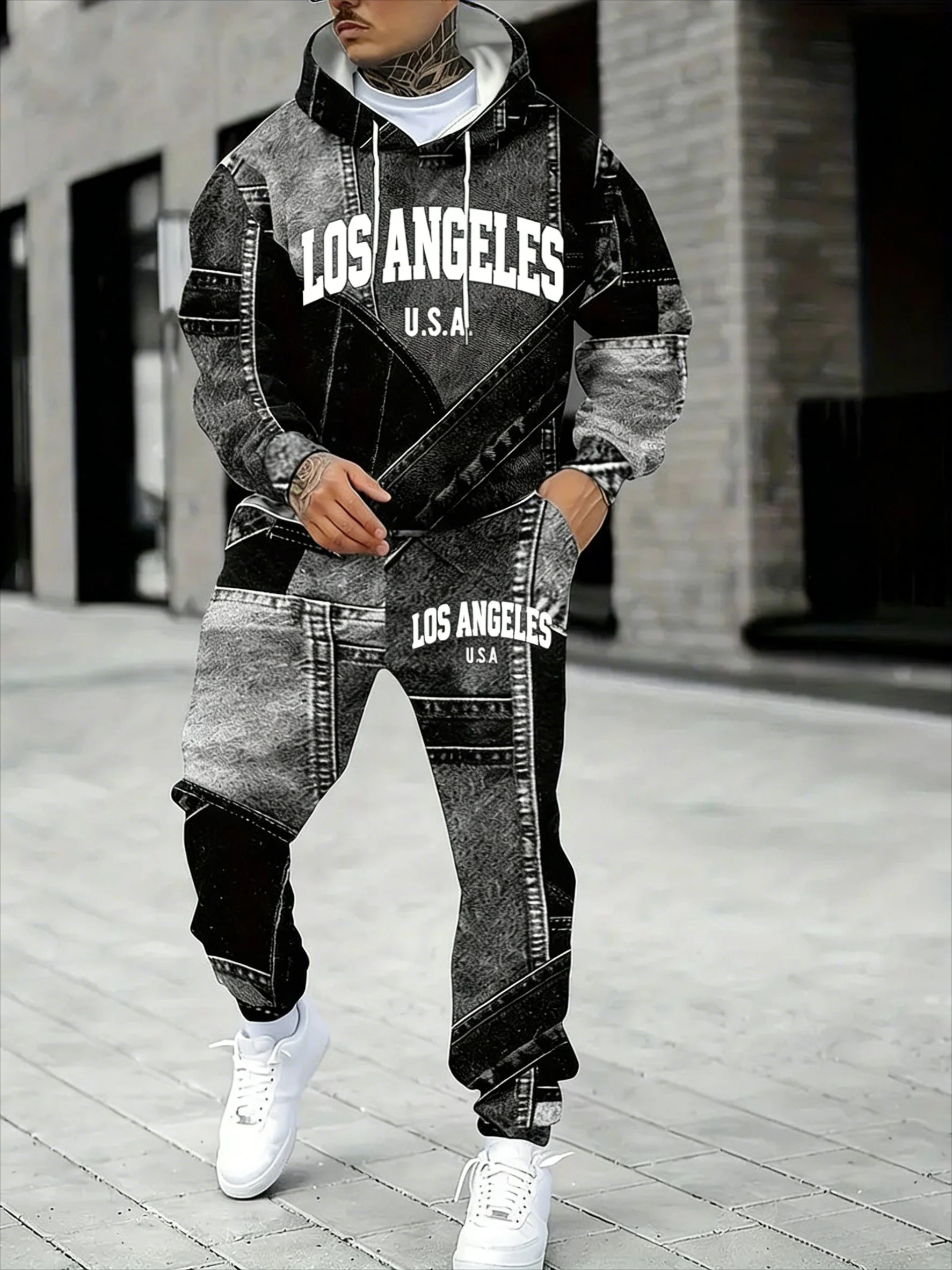 KZZ Men's Fall Winter Hooded Sweatshirt & Pants Set - Image 6