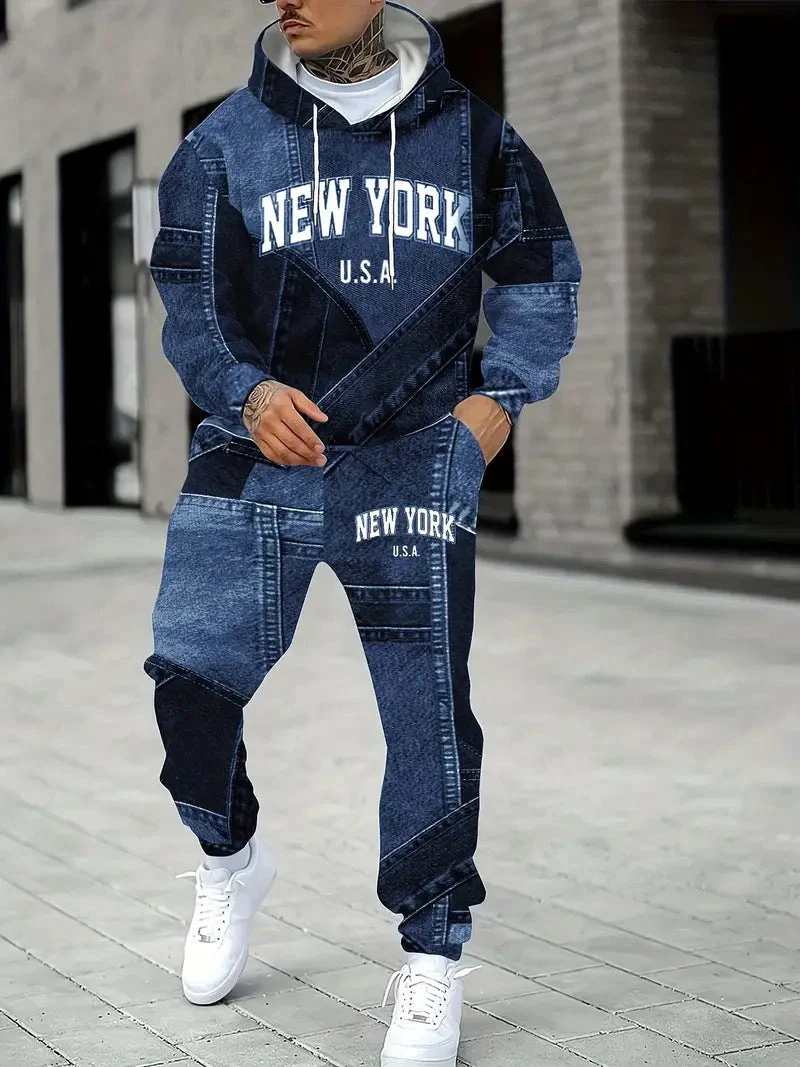 KZZ Men's Fall Winter Hooded Sweatshirt & Pants Set - Image 7