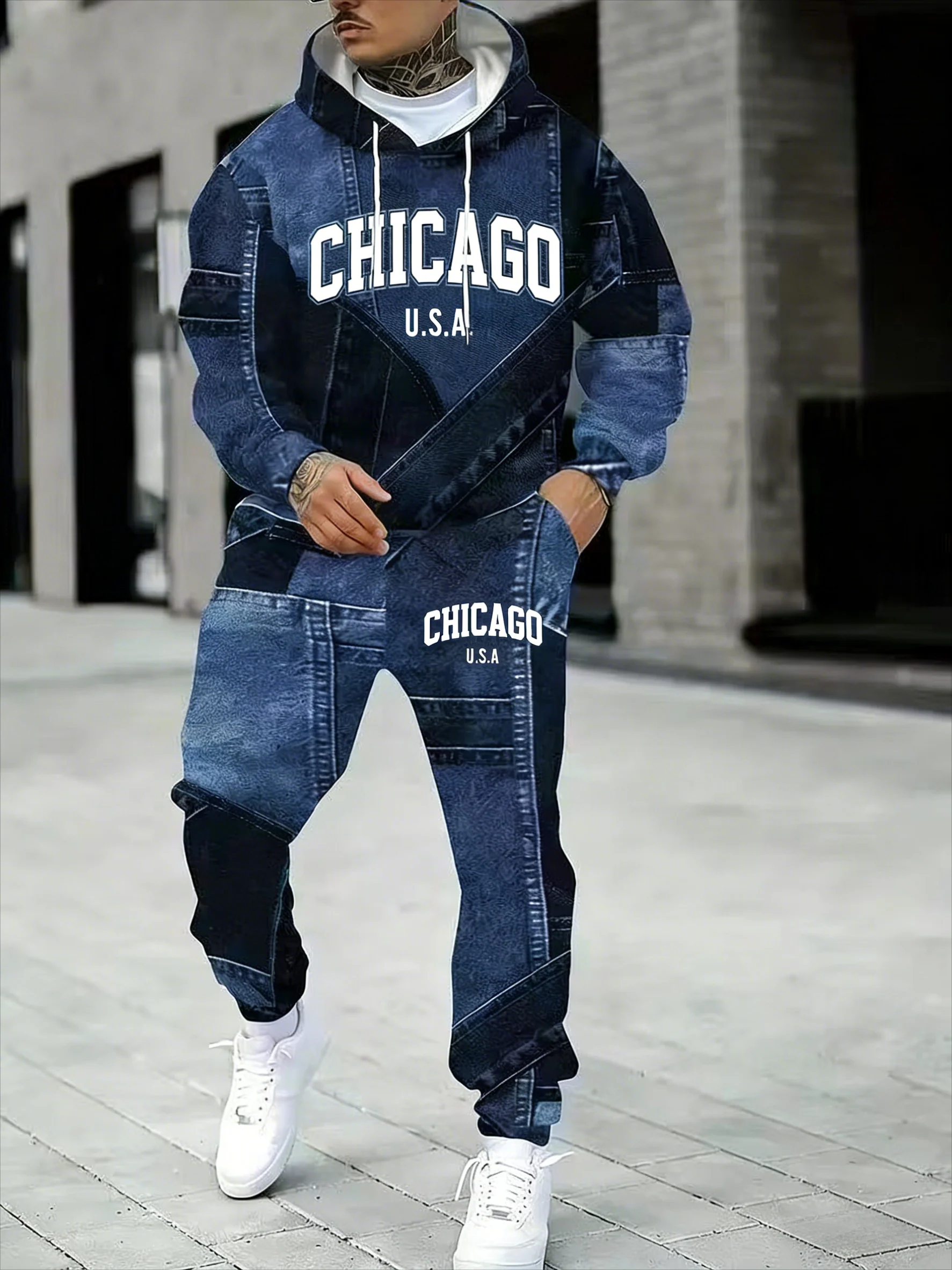 KZZ Men's Fall Winter Hooded Sweatshirt & Pants Set - Image 8