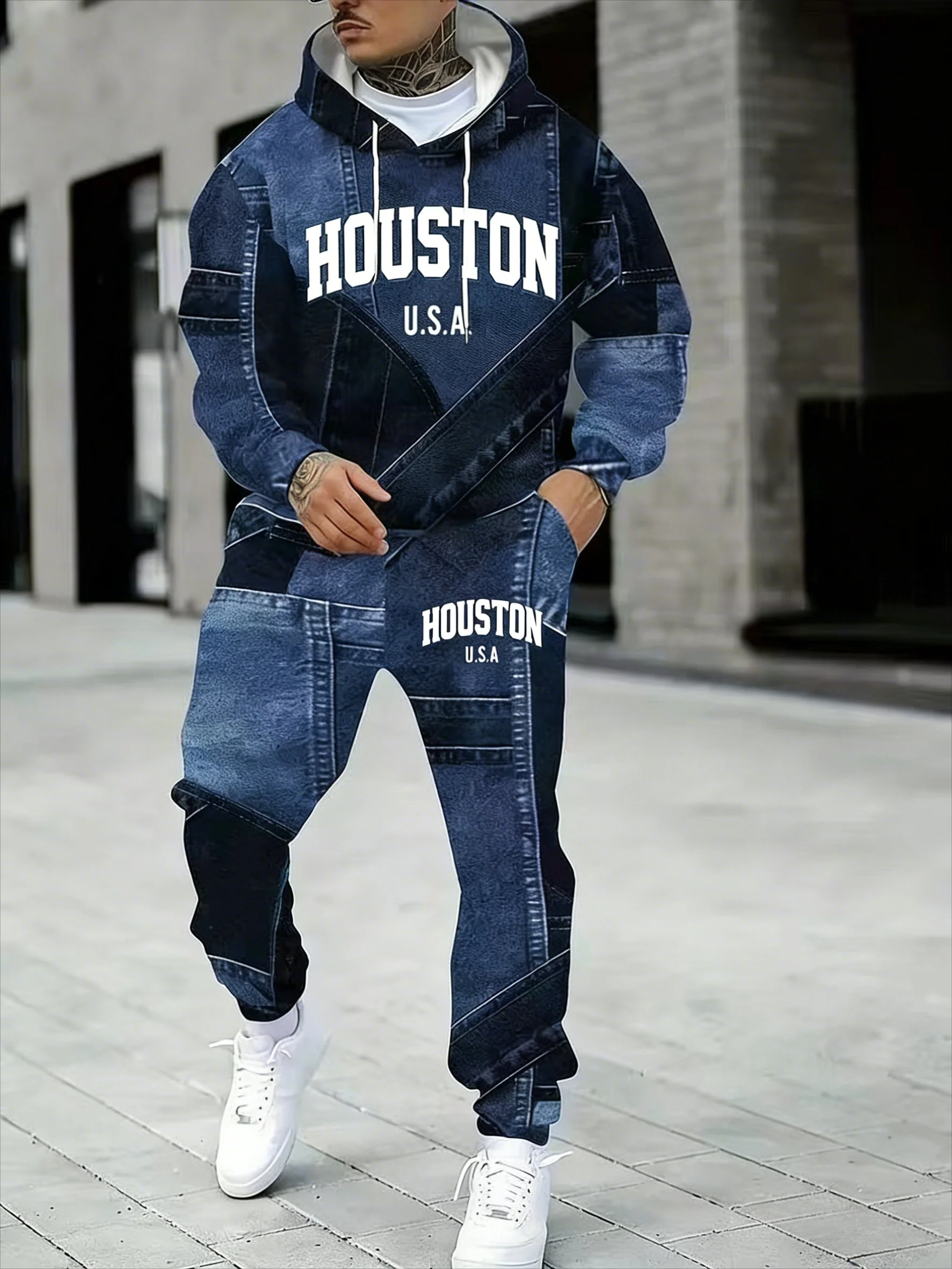 KZZ Men's Fall Winter Hooded Sweatshirt & Pants Set - Image 9