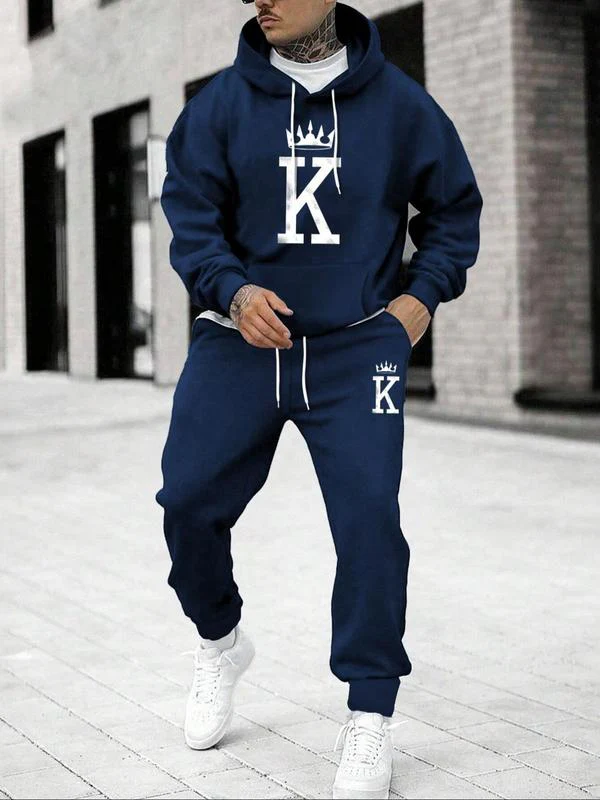 KZZ Men's Fleece Jogger Set, Hooded Sweatshirt & Drawstring Pants - Image 2