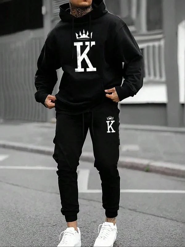 KZZ Men's Fleece Jogger Set, Hooded Sweatshirt & Drawstring Pants - Image 3
