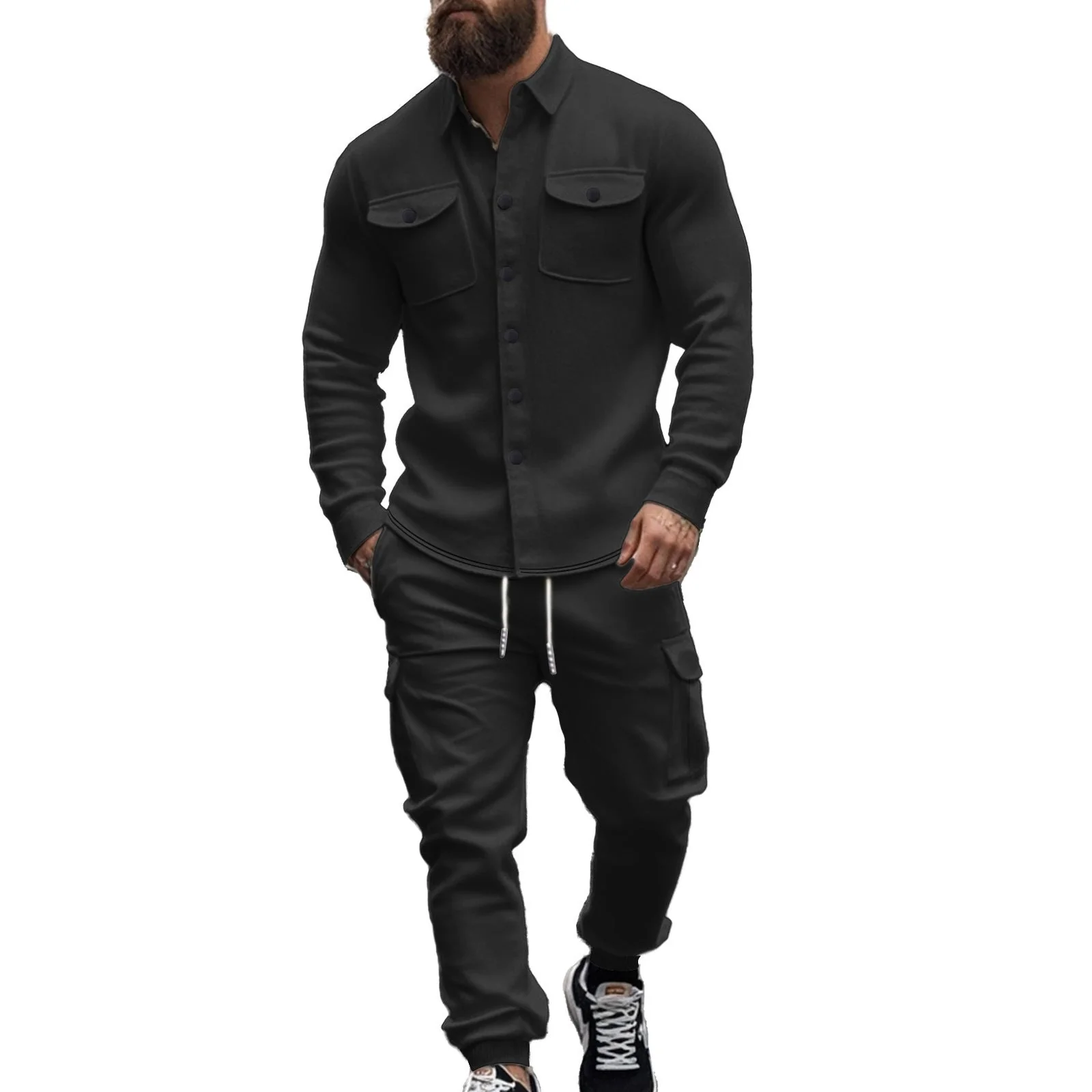 KZZ Men's Fleece Lined Workwear Set Loose Fit Warm Two-Piece - Image 4