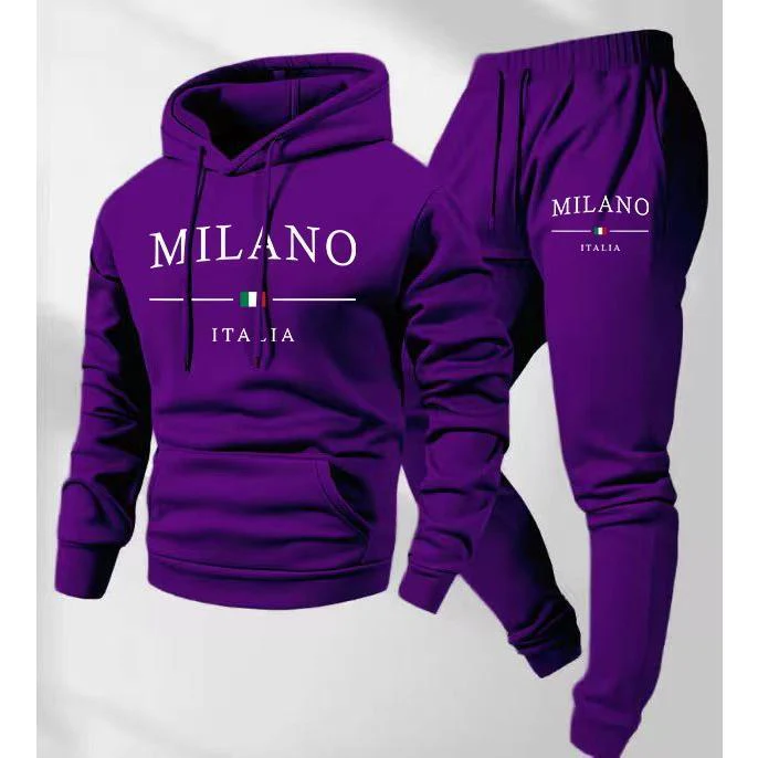 KZZ Men's  Letter Printed Hoodie and Drawstring Sweatpants Set - Image 3