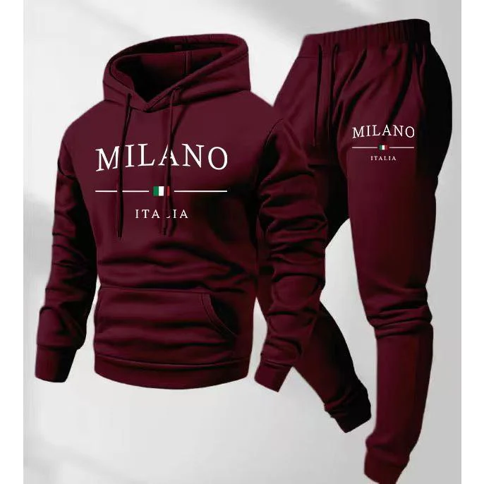 KZZ Men's  Letter Printed Hoodie and Drawstring Sweatpants Set - Image 4