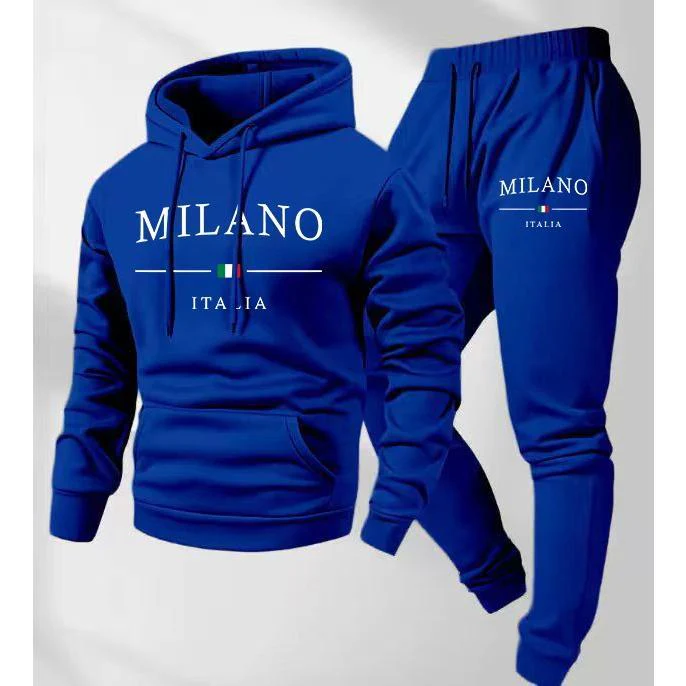 KZZ Men's  Letter Printed Hoodie and Drawstring Sweatpants Set - Image 5