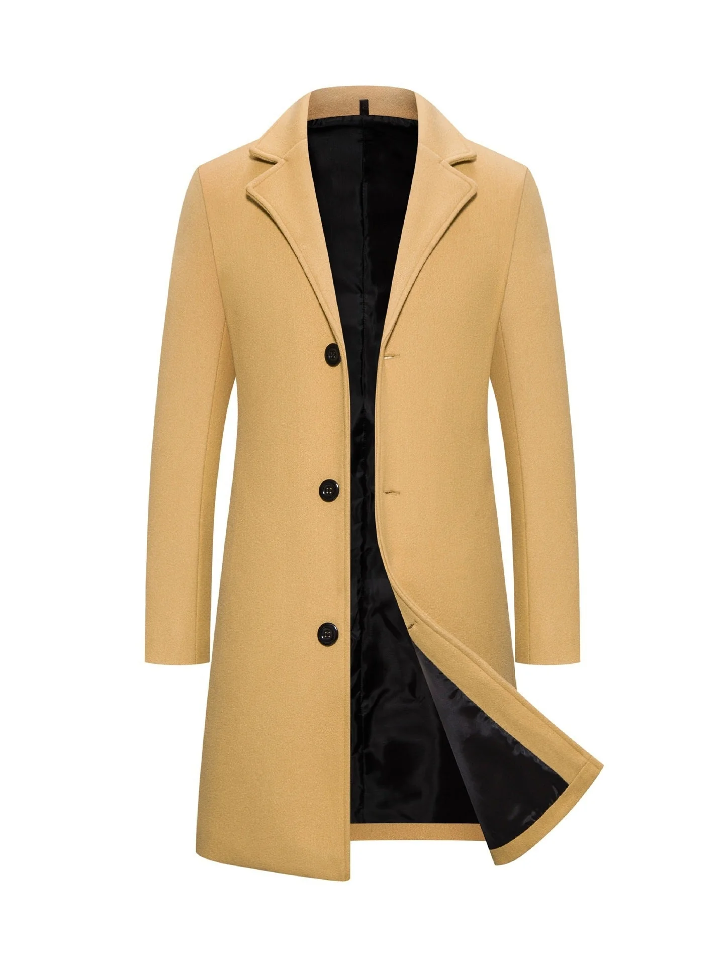 KZZ Men's Solid Button Front Lapel Neck Midi Coat Wear