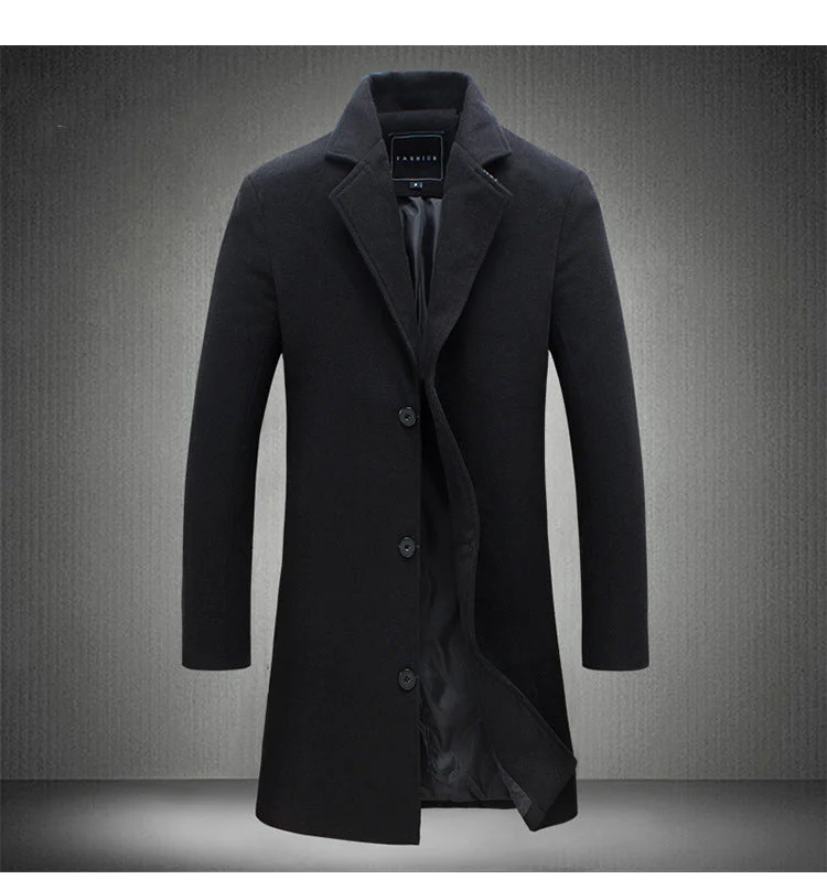 KZZ Men's Solid Button Front Lapel Neck Midi Coat Wear - Image 10