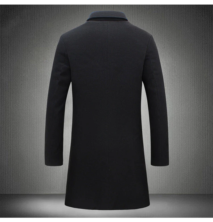 KZZ Men's Solid Button Front Lapel Neck Midi Coat Wear - Image 11