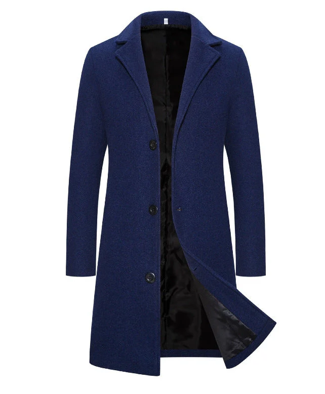 KZZ Men's Solid Button Front Lapel Neck Midi Coat Wear - Image 12