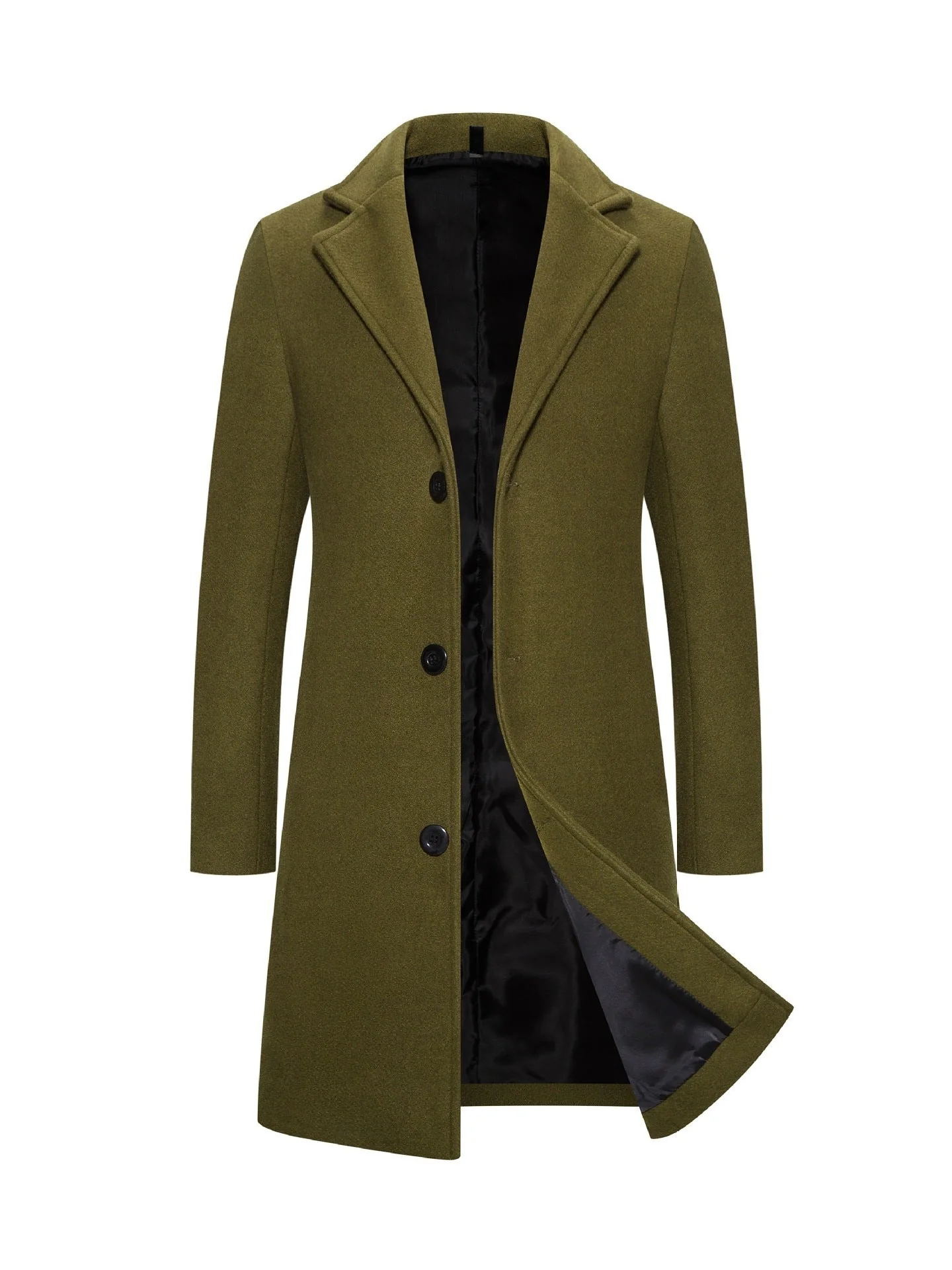 KZZ Men's Solid Button Front Lapel Neck Midi Coat Wear - Image 2