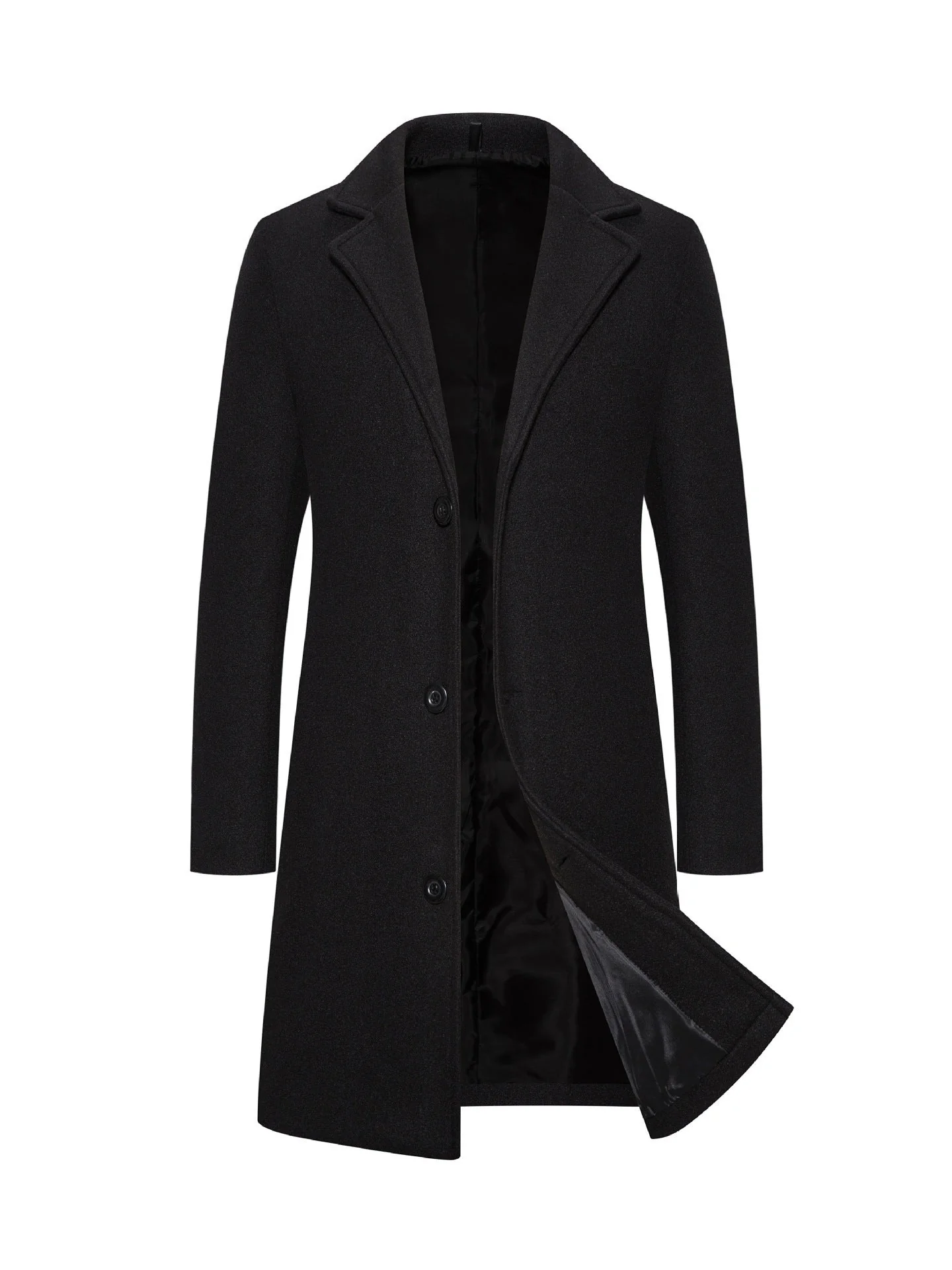 KZZ Men's Solid Button Front Lapel Neck Midi Coat Wear - Image 3