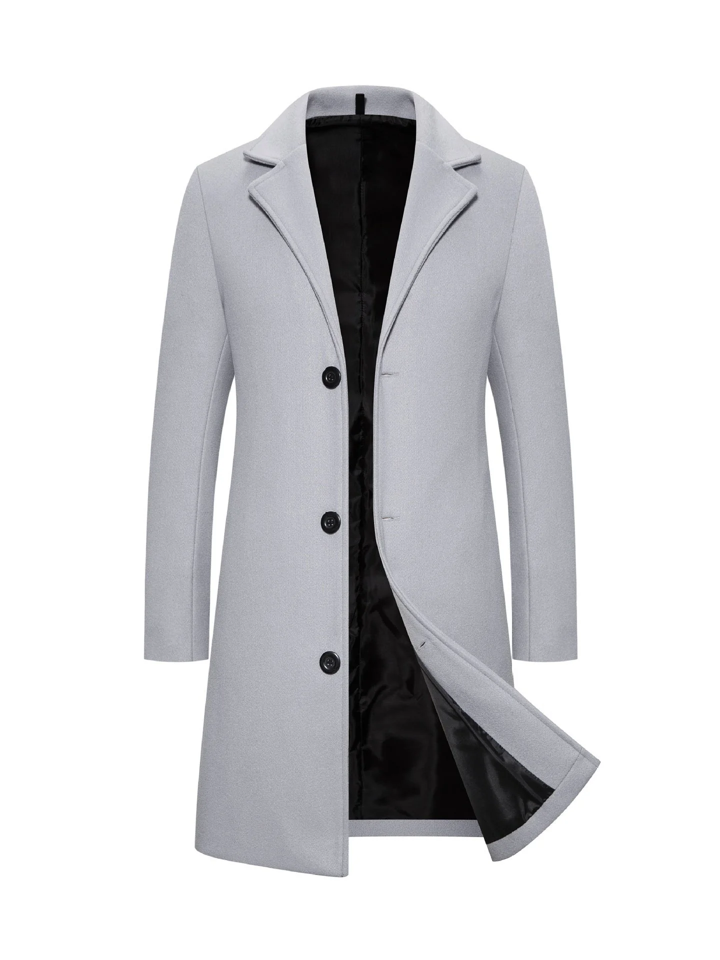 KZZ Men's Solid Button Front Lapel Neck Midi Coat Wear - Image 4