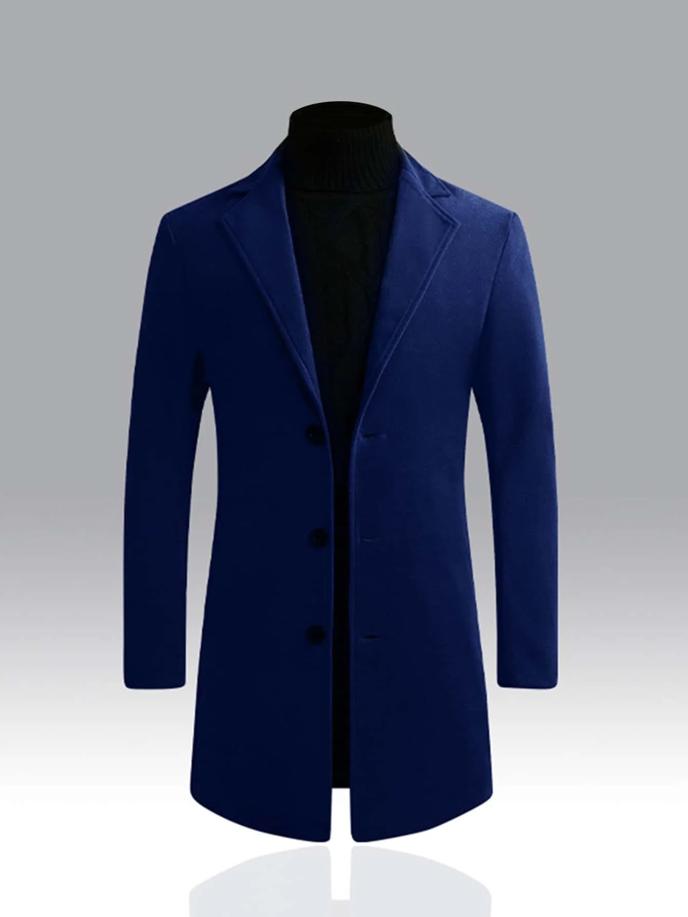 KZZ Men's Solid Button Front Lapel Neck Midi Coat Wear - Image 5