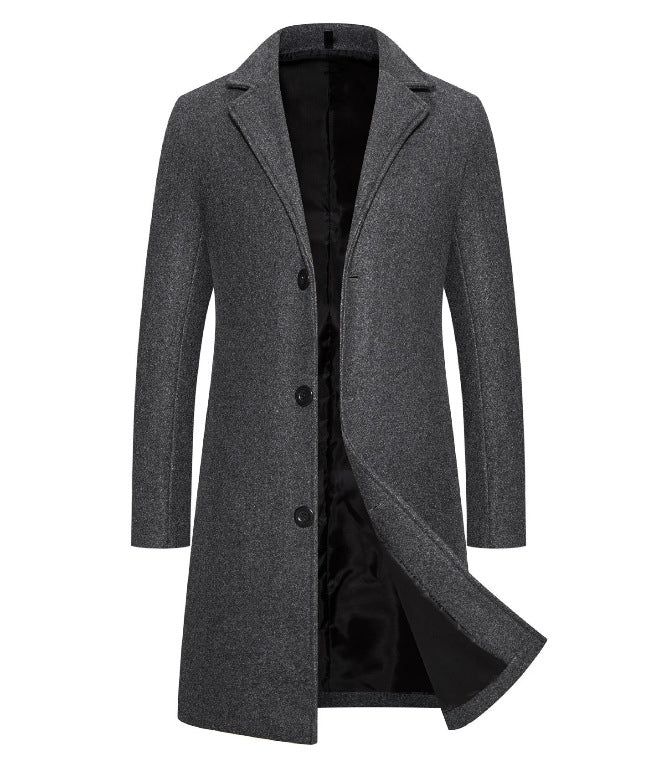 KZZ Men's Solid Button Front Lapel Neck Midi Coat Wear - Image 7