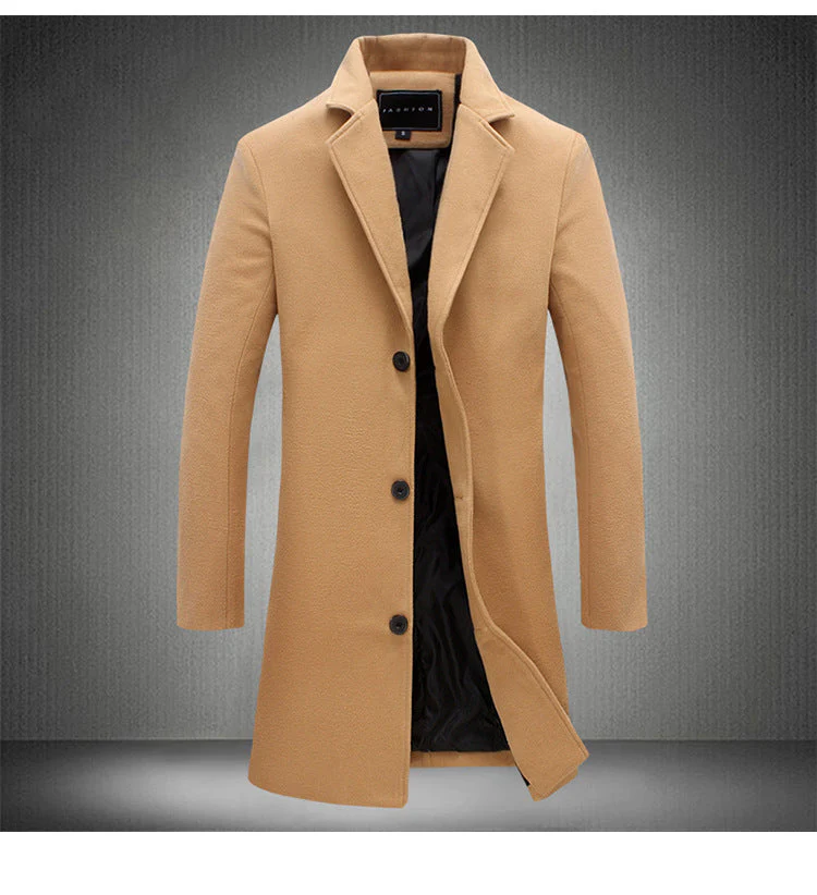 KZZ Men's Solid Button Front Lapel Neck Midi Coat Wear - Image 8