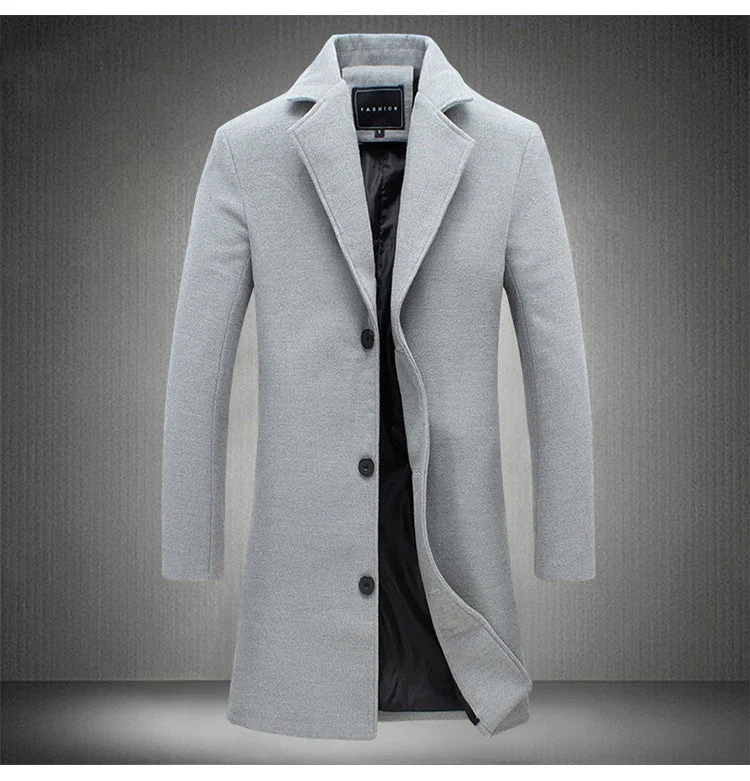 KZZ Men's Solid Button Front Lapel Neck Midi Coat Wear - Image 9