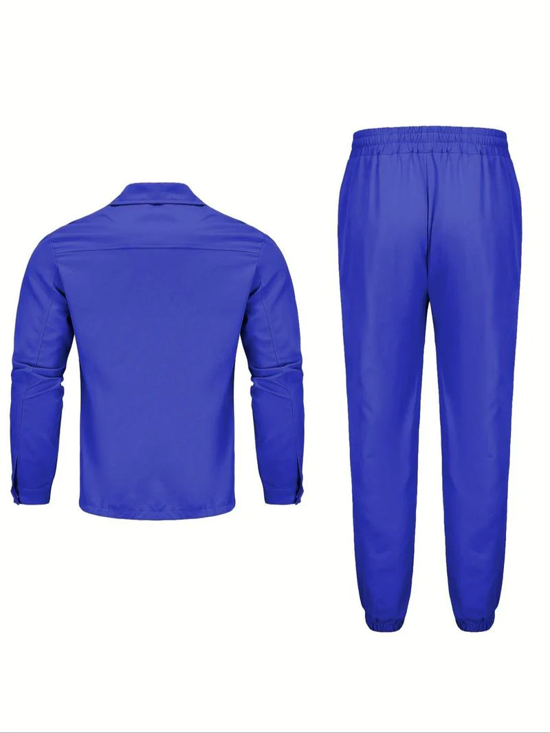 KZZ Men's Solid Button Pocket Lapel Neck Jacket & Drawstring Waist Cargo Pant Set - Image 10