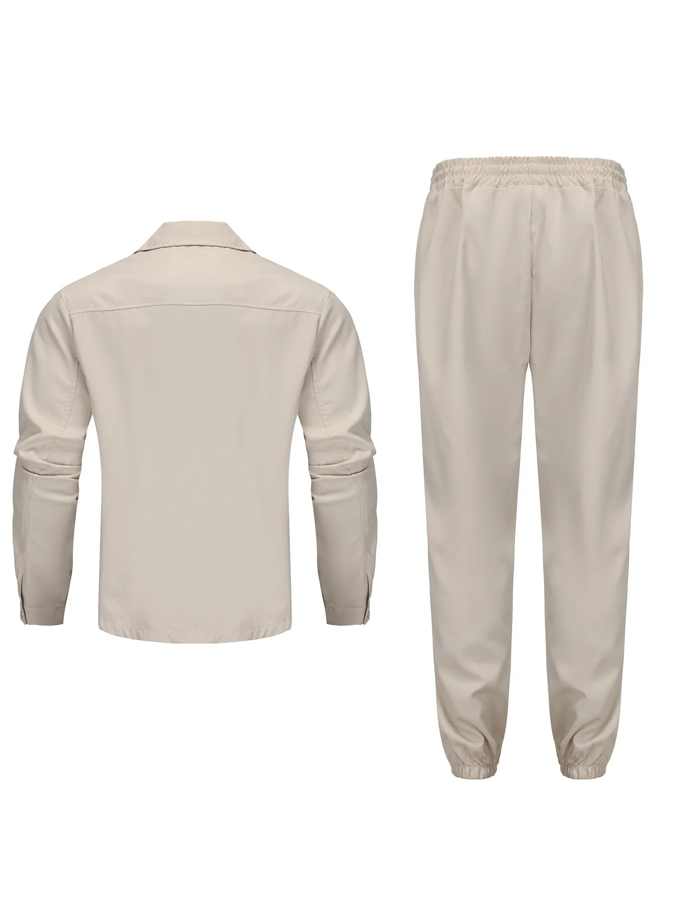 KZZ Men's Solid Button Pocket Lapel Neck Jacket & Drawstring Waist Cargo Pant Set - Image 13