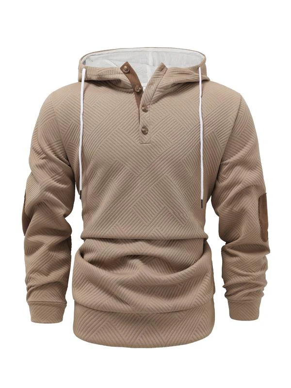 KZZ Men's solid color hoodie with texture casual long sleeve top - Image 2