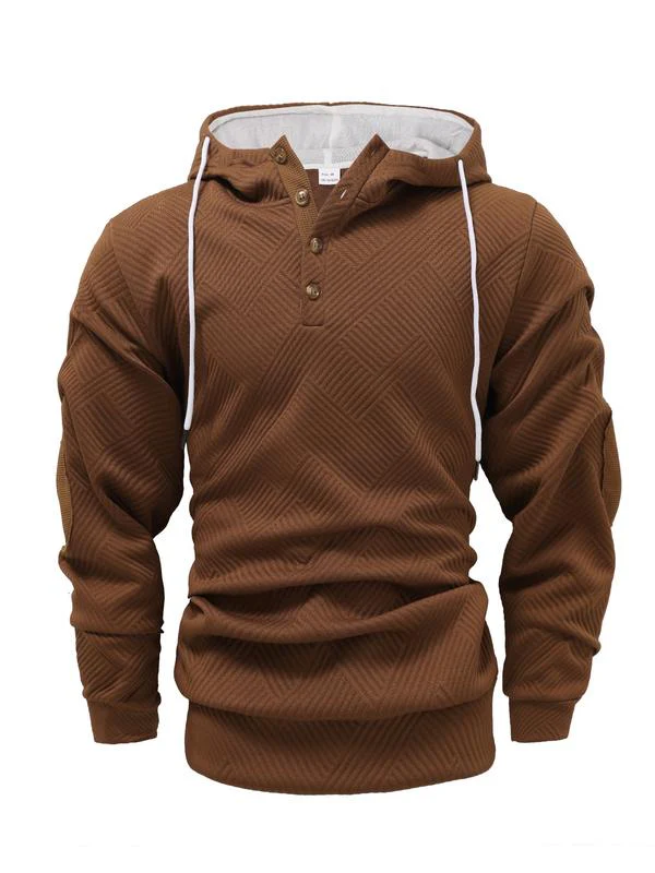 KZZ Men's solid color hoodie with texture casual long sleeve top - Image 3