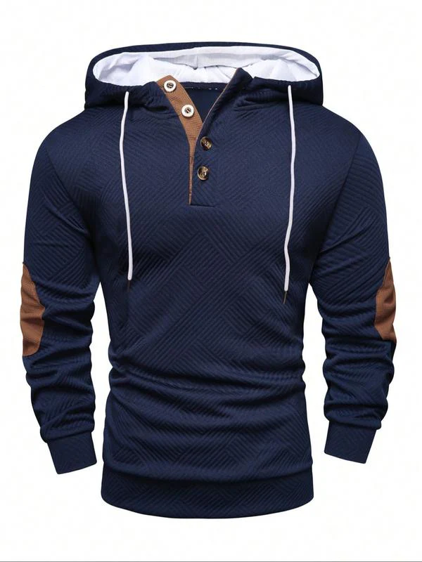 KZZ Men's solid color hoodie with texture casual long sleeve top - Image 4