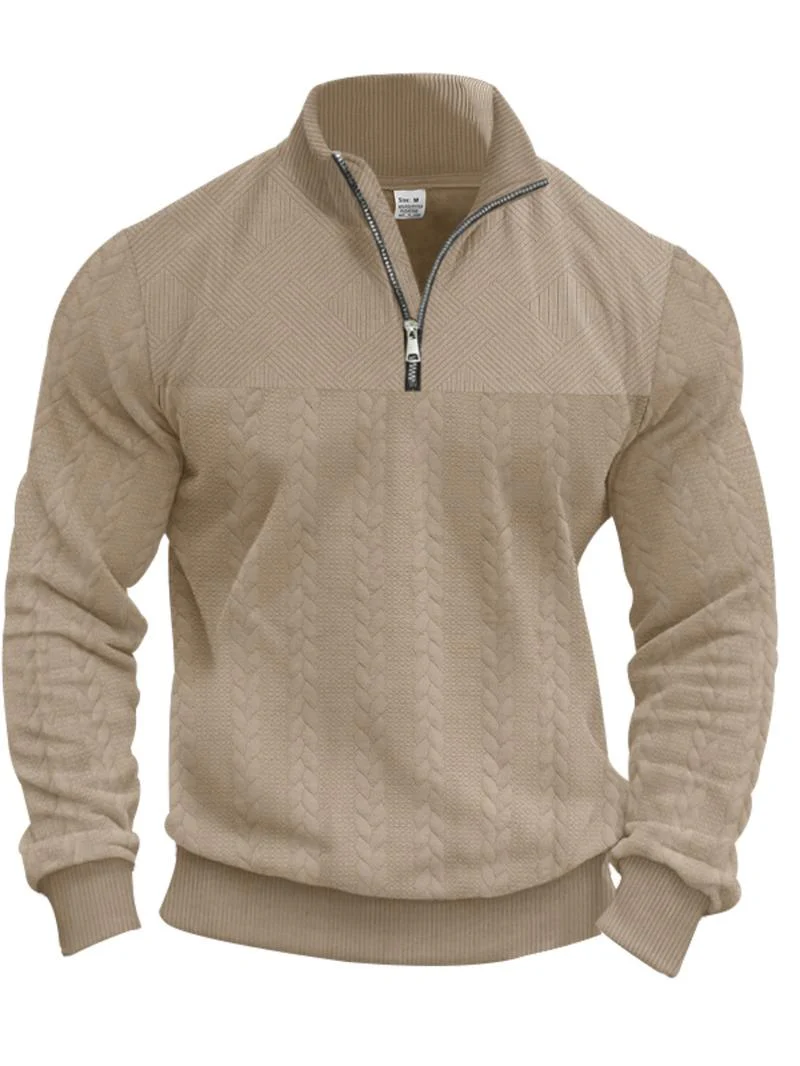 KZZ Men's Solid Zip Up Drop Shoulder Sweatshirt