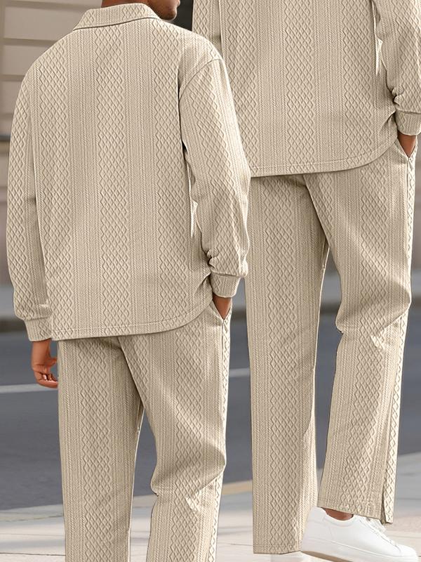 KZZ Men's Textured Long Sleeve Polo Shirt & Drawstring Pants Set - Image 8