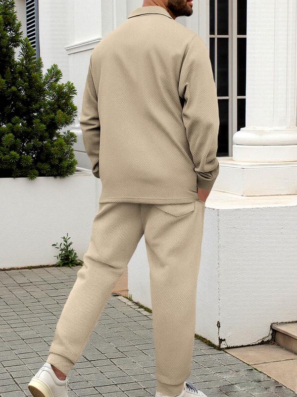 KZZ Men's two-piece casual suit with a stand-up collar long sleeves with a subtle texture - Image 8