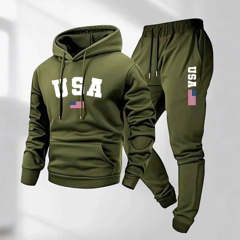 KZZ Men's USA Letter Printed Hoodie and Drawstring | Sweatpants Set - Image 4