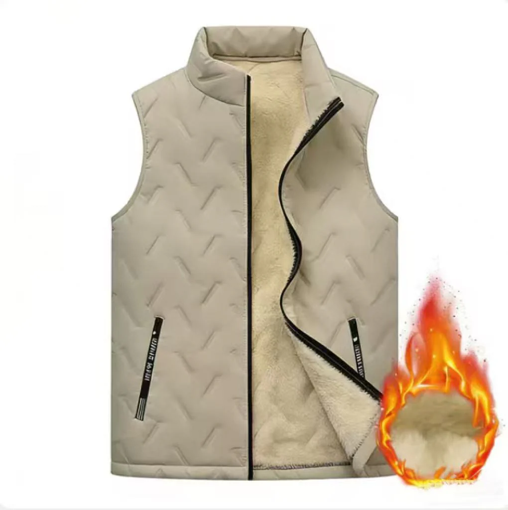 KZZ Men's Warm Vest Fleece Lined Wool Black Gilet Crewneck Top - Image 3
