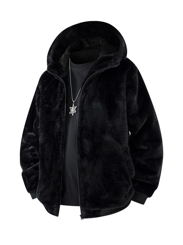 KZZ Men's Winter Fashion Fleece Jacket, Trendy Leopard Print Double-Sided Warm Coat