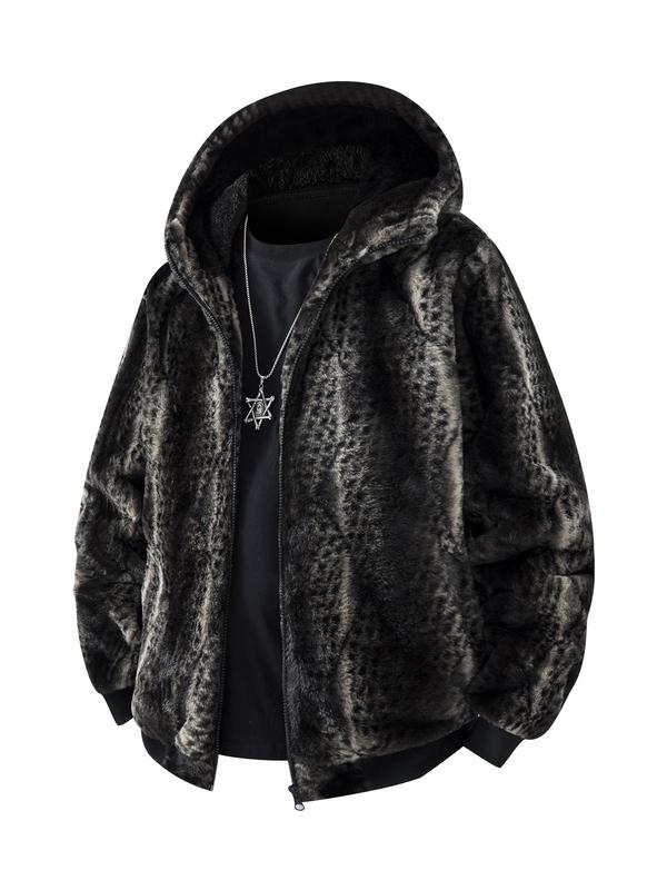KZZ Men's Winter Fashion Fleece Jacket, Trendy Leopard Print Double-Sided Warm Coat - Image 3