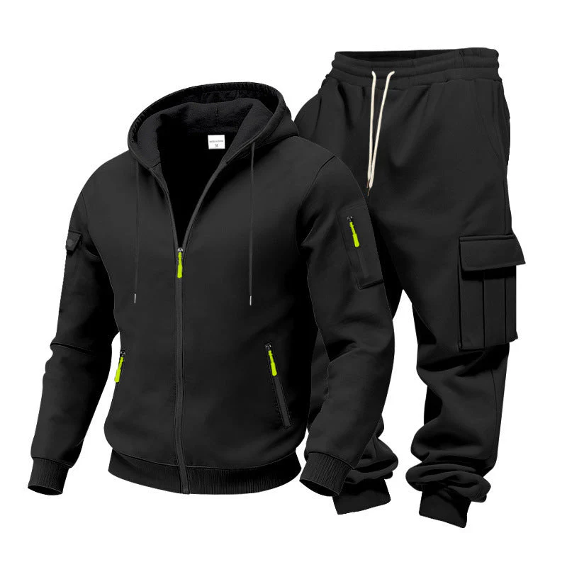 KZZ Men's Winter Fleece-Lined Hoodie & Drawstring Pants Set - Image 12