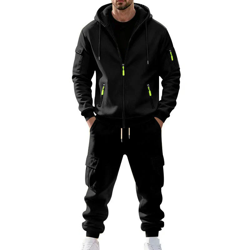 KZZ Men's Winter Fleece-Lined Hoodie & Drawstring Pants Set - Image 2