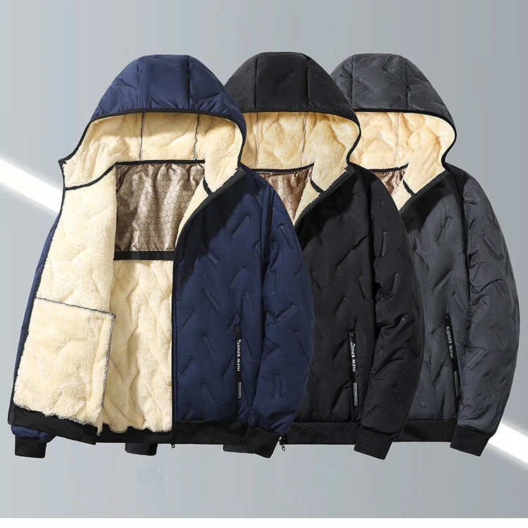 KZZ Men's Winter Warm Jacket with Fleece Lining Polyester Fiber Material Coats - Image 4