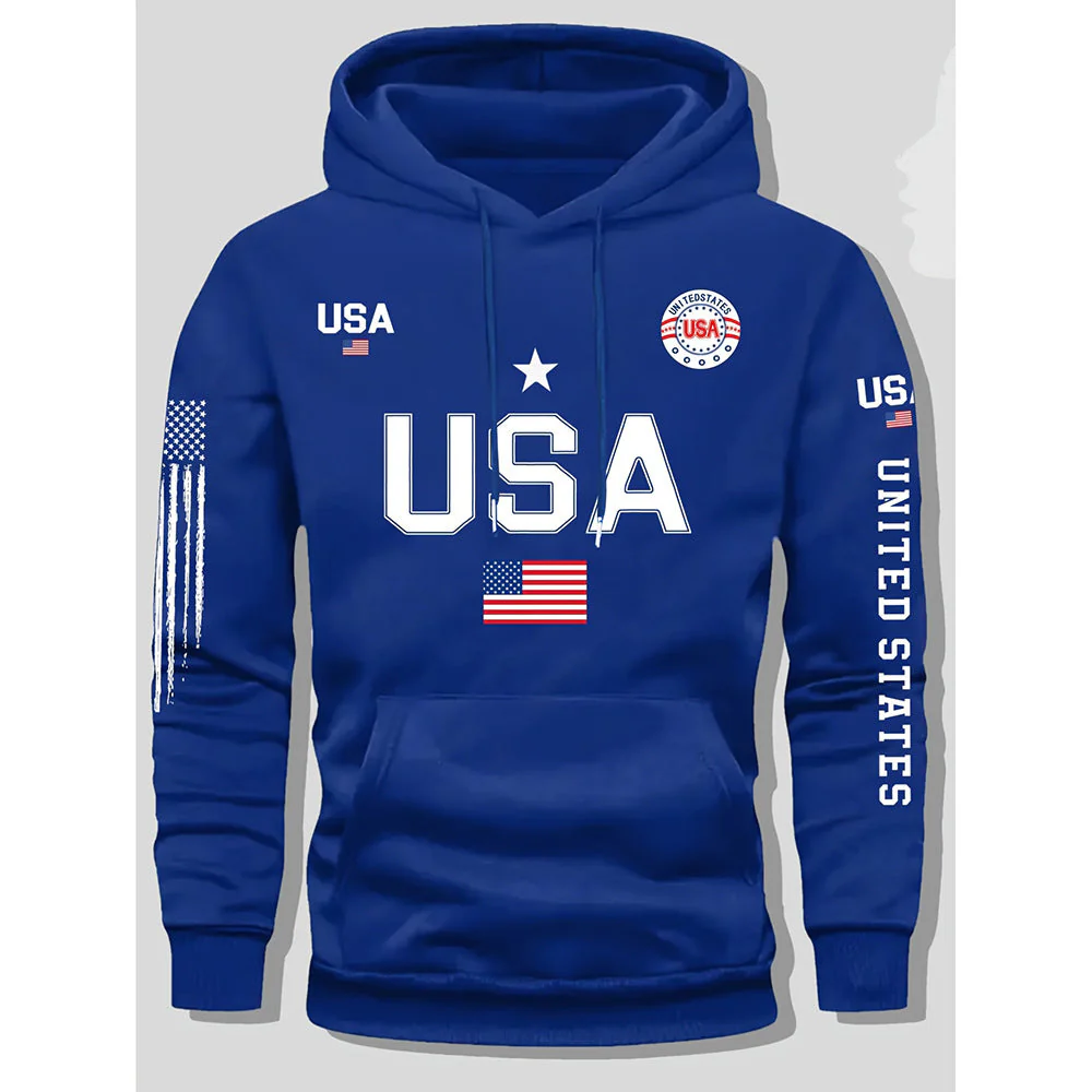KZZ print hoodie men's fleece sweatshirt, United States letter print unisex casual