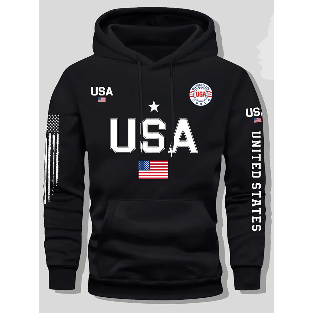 KZZ print hoodie men's fleece sweatshirt, United States letter print unisex casual - Image 2