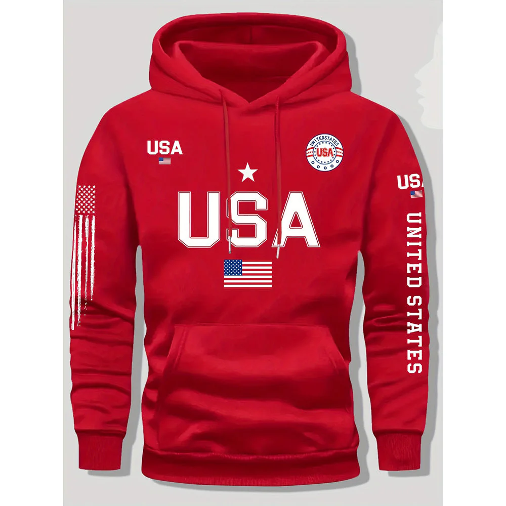 KZZ print hoodie men's fleece sweatshirt, United States letter print unisex casual - Image 3