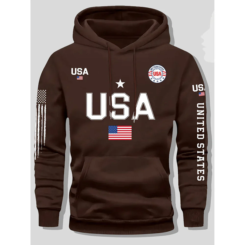 KZZ print hoodie men's fleece sweatshirt, United States letter print unisex casual - Image 4