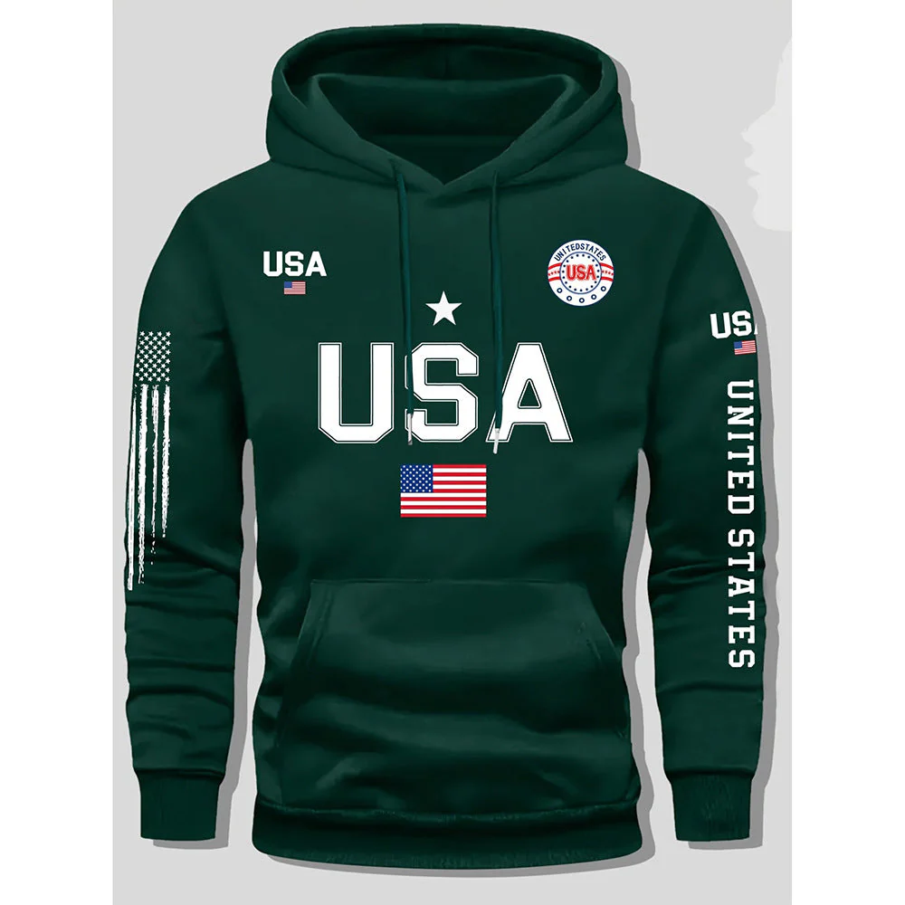 KZZ print hoodie men's fleece sweatshirt, United States letter print unisex casual - Image 5
