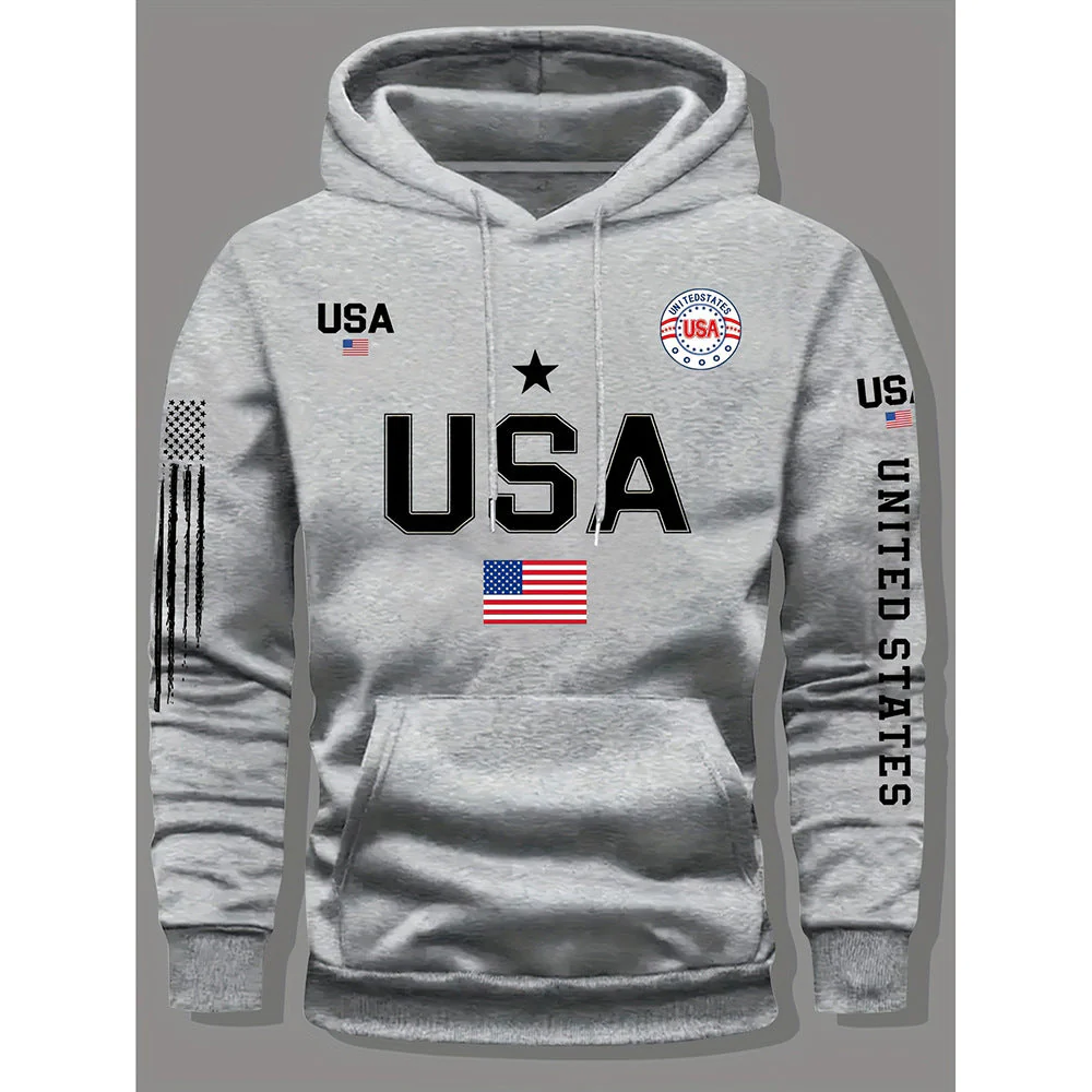 KZZ print hoodie men's fleece sweatshirt, United States letter print unisex casual - Image 6